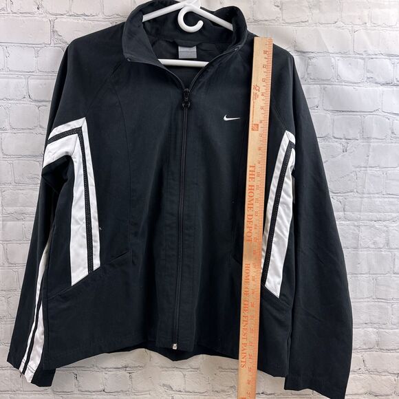 Nike Black And White Striped Windbreaker Full Zipper Jacket Adult Large 12-14 - Picture 8 of 9